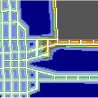 output from Lamodel software showing analysis of headgate junction pillar performance